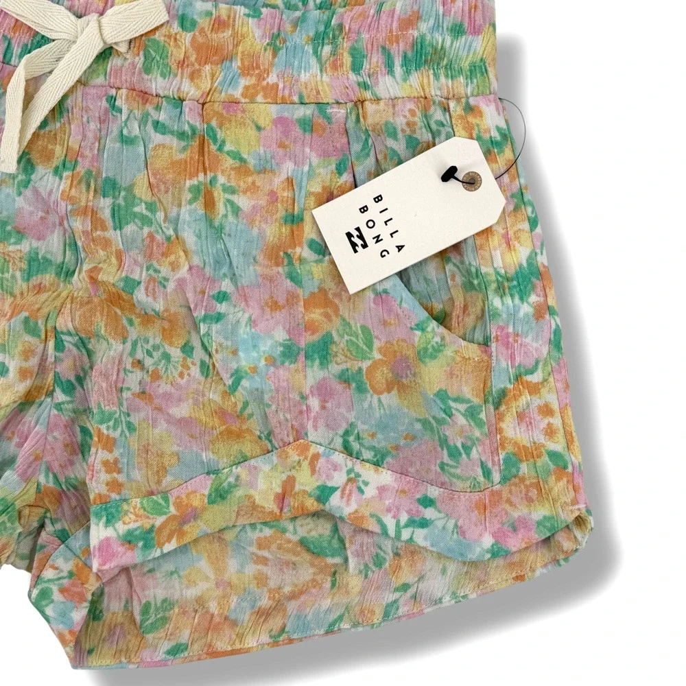 Billabong Mad For You Gauze Crinkle Floral Watercolor Shorts Girls Sz M 10